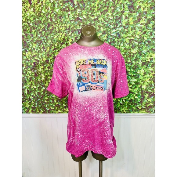 Brand New 90s Custom Bleached T-shirt Size Large Pink Roller Skates Gildan Soft - Picture 1 of 1